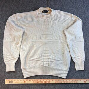 Vintage Guess 80s Knit Sweater Mens Medium Cream Georges Marciano USA stonecoldc